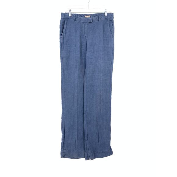 J. Jill Straight Leg 100% Linen Pants Womens Size 4 Tall Blue Loose Fit Trouser - Picture 1 of 6
